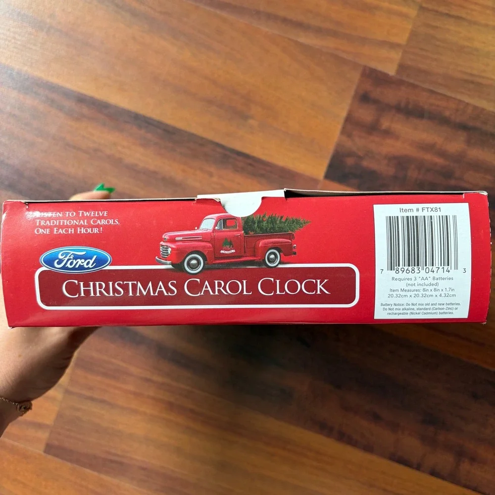 Ford Christmas Carol Clock Red Vintage Truck Musical Holiday Decor untested